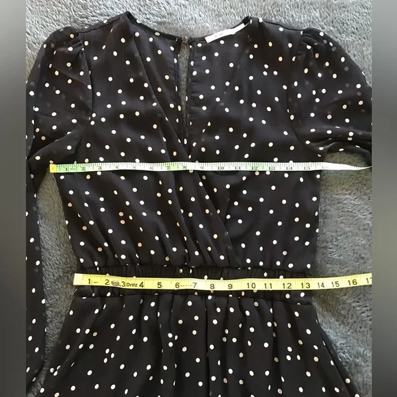 Mi Ami Black Chiffon V neck Mini Dress with White Polka Dots Size Small - Picture 7 of 8